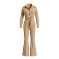 thumbnail image 4 of Edvintorg Women Jumpsuit Lapel Cargo Pocket Button Down Romper Long Sleeve Jumpsuits with Flare Pant Womens Clothing S-XL Khaki, 4 of 6