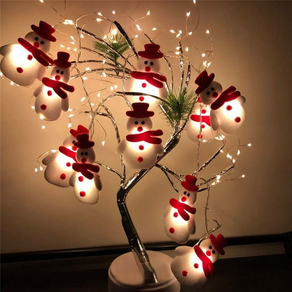 Fiudx Luces Led de Muñeco de Nieve, Linternas Navideñas Brillantes, Ahorro de Energía, Alimentación Usb, Decoración para Árbol de Navidad, Adorno para Bodas, Uso Interior y Exterior, 20 Bombillas Led