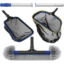 5-in-1 Pool Cleaning Kit - Includes Semi-Deep Skimmer Net, Aluminum Leaf Rake, 20' Pool Brush with 13ft Adjustable Pole