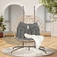 thumbnail image 2 of Double Egg Chair with Stand, Indoor Outdoor Hanging Wicker Rattan Patio Basket Swing Chair, Handwoven UV & Rust Resistant Iron Frame with Water Resistant Cushion,600 lbs Capacity, 2 of 5