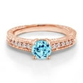 thumbnail image 2 of Gem Stone King 18K Rose Gold Plated Silver Ring Round Blue Apatite and Moissanite (0.97 Cttw, Size 9), 2 of 5