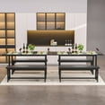 thumbnail image 6 of VECELO Extendable Dining Table Set for 4-6 People, Modern 3-Piece Kitchen Table Set with 2 Upholstered Benches, Mid-Century Dining Room Table, Saving Space, Marble Black, 6 of 13