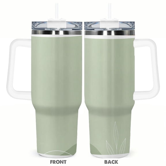 40oz Minimalist Sage Green Botanical Line Insulated Tumbler with Handle and Straw Travel Cup Car Cup