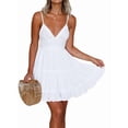 thumbnail image 3 of Summer Dresses for Women V-Neck Spaghetti Strap Bowknot Backless Sleeveless Lace Mini Dress White S, 3 of 8