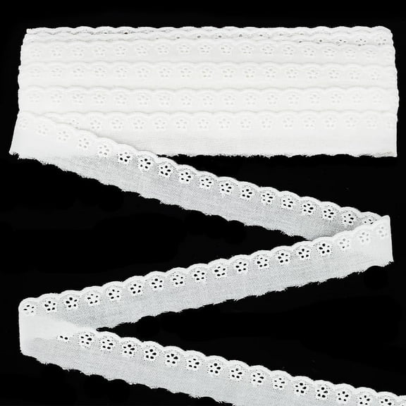 DIY 15 Yards Cotton Eyelet Lace Trim 1 inch Wide WhiteSmoke Cotton Lace Ribbon Wavy Edge Floral Embroidered Sewing Lace Trim DIY