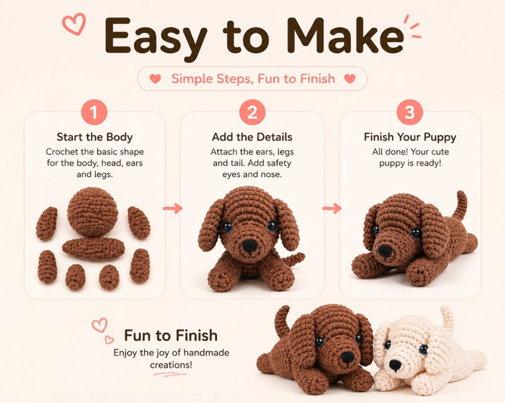 2 Pack Golden Retriever Crochet Kit for Beginners, Dog Amigurumi Starter Set with Step by Step Video Tutorial, TIKA