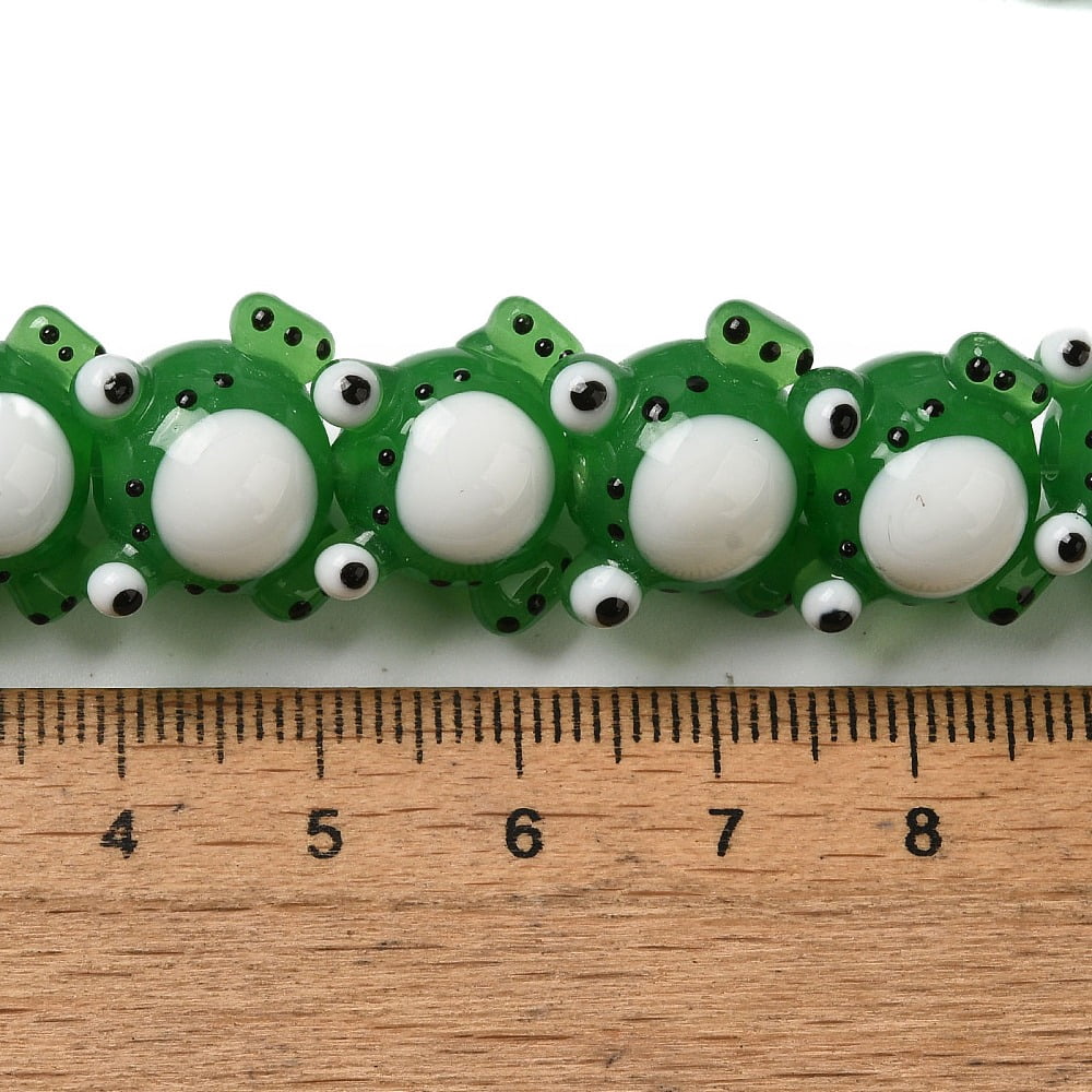 Handmade Lampwork Beads Strands Frog Green 13x15.5x12.5mm Hole: 2mm 20pcs/strand 17.87''(45.4cm) diy