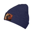 thumbnail image 2 of LNWH Knitted Acrylic Hat, Lion Fire Background Pattern Winter Beanie Hat for Cold Weather, Navy Blue, 2 of 8