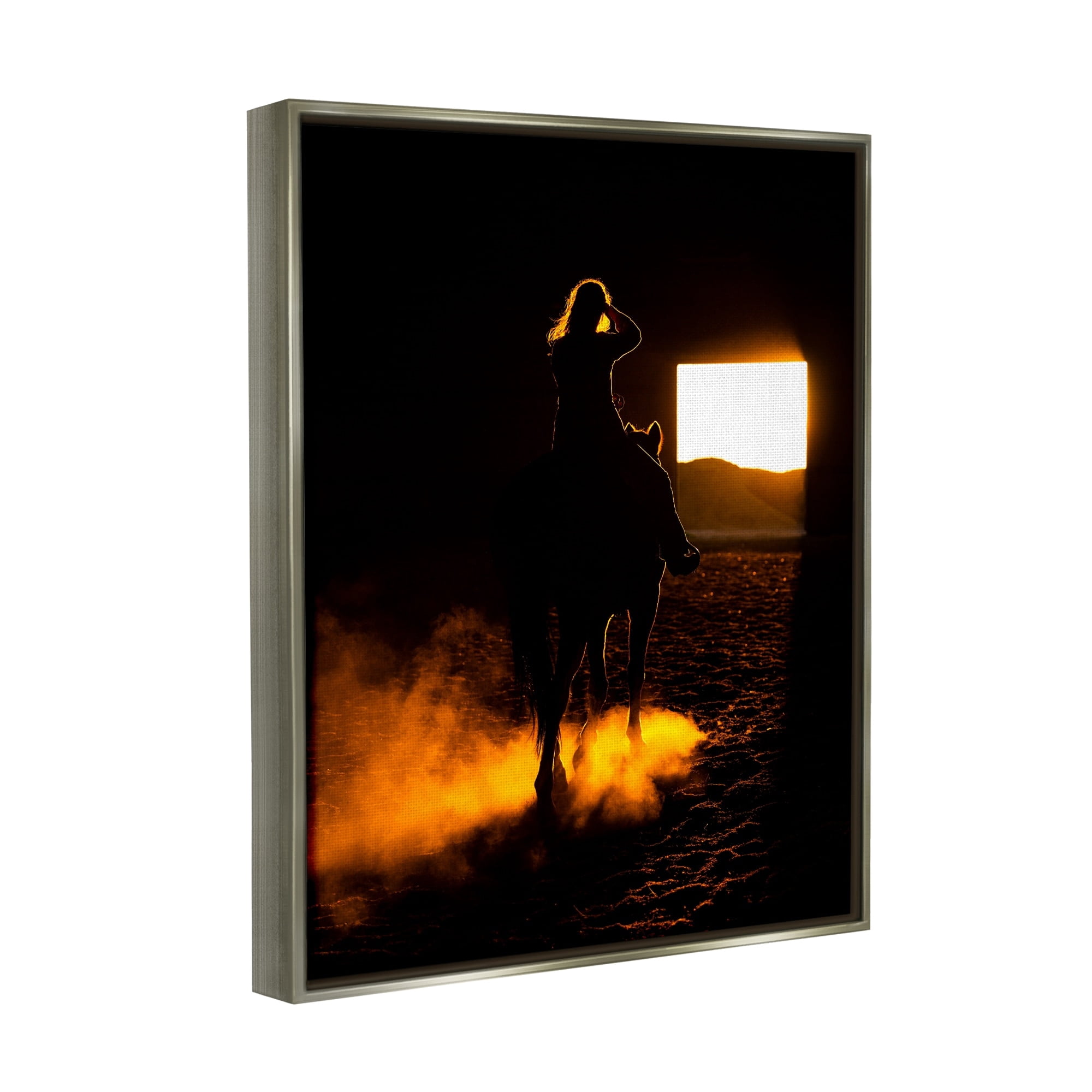 Stupell Industries Equestrian Horse Jockey Silhouette Vivid Light Flare Photograph Luster Gray Floating Framed Canvas Print Wall Art, Design by Steve Smith