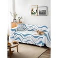 thumbnail image 3 of Blue Stripes Couch Cover for Dogs, Modern Gradient Abstract Ocean Waves Lines Washable Sofa Covers Slipcover for Pets Dogs Futon Cover, Couch Recliner Covers, Oversized Chair Slipcover 71"x91", 3 of 9