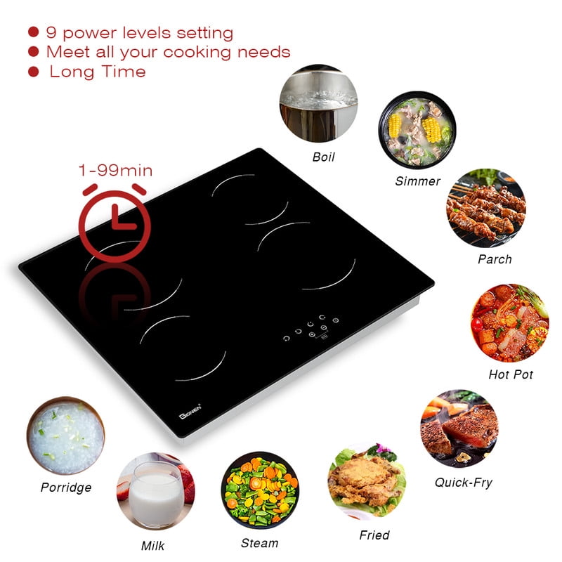 GT 24 in. 4 Elements Radiant Electric Cooktop with Flexible Ring, 6000W Built in Electric Stove, Touch Panel