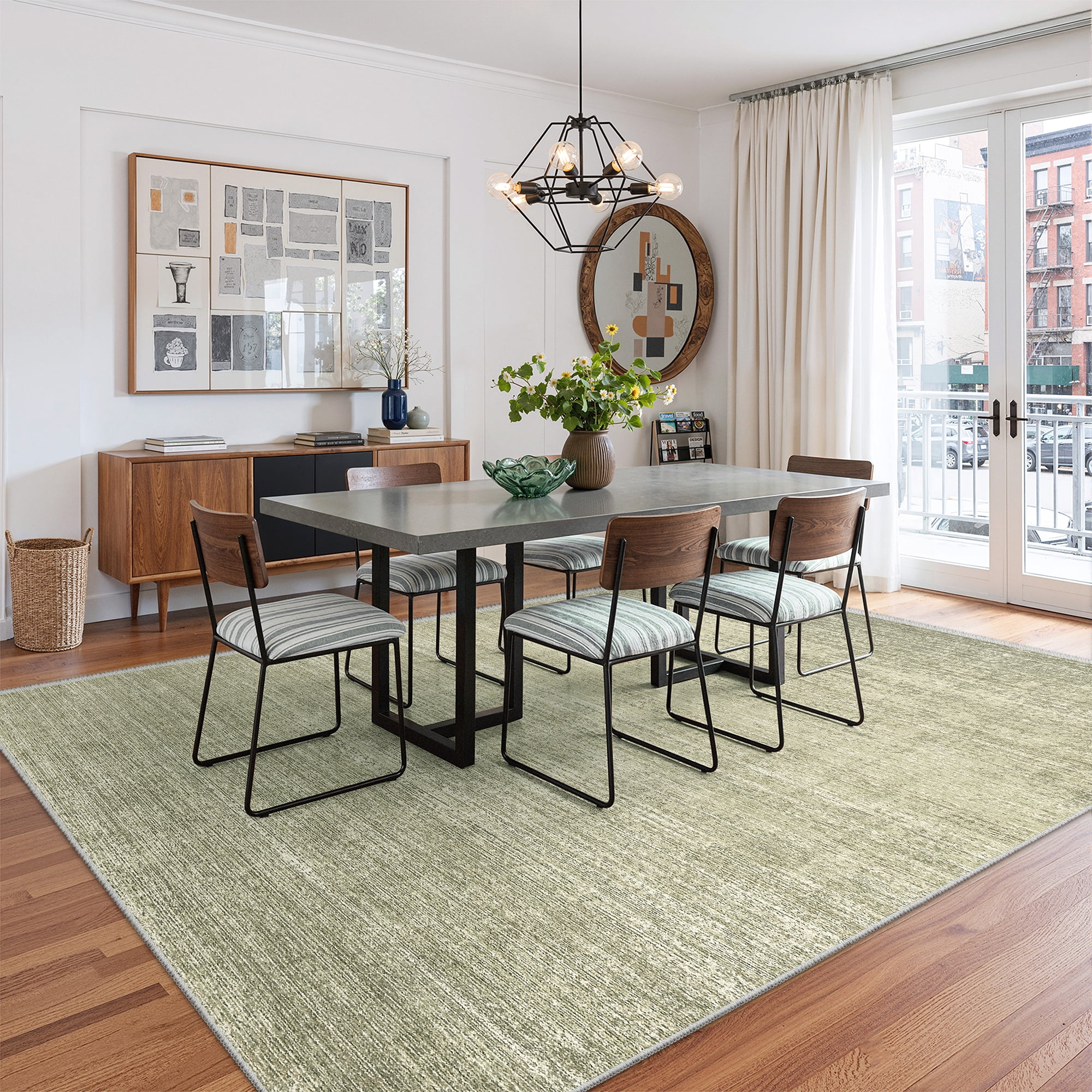 Roxstand Washable Rugs 5x7, Lightweight Striped Non Slip Area Rugs for Living Room, Stain Resistant Farmhouse Bedroom Rug(5'x7', Green)