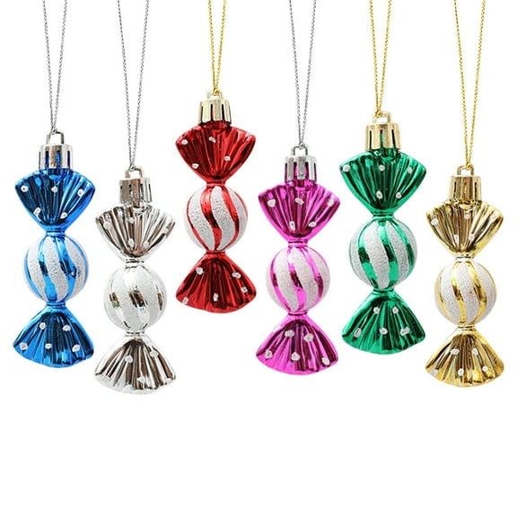 Matoen Christmas Candy Ornaments Under $5, Christmas Tree Glittering Decorations Plastic Candy, Colorful Mini Candy Hanging Ornaments, Holiday Party Home Decorations(6 Counts Per Pack)