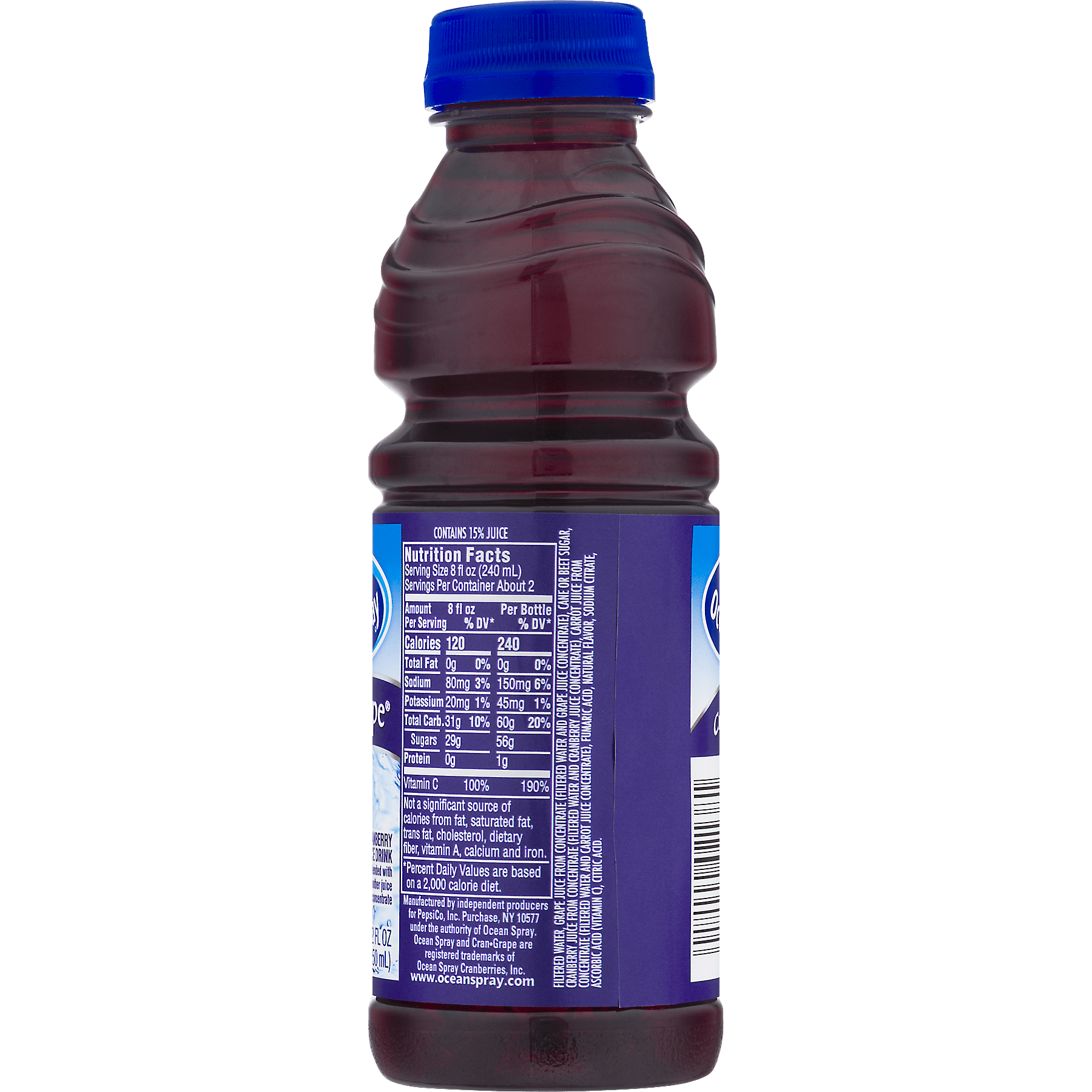 Ocean Spray Cranberry Grape Juice Drink Cocktail, 15.2 fl oz Bottle, Shelf-Stable