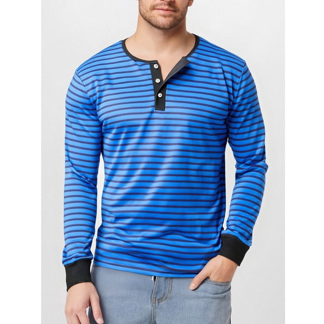 Styesk Chemises pour Hommes Chemise Homme Rayure Fallow Col Rond Ample Fallow T-shirt à Manches Longues Chemise de Base