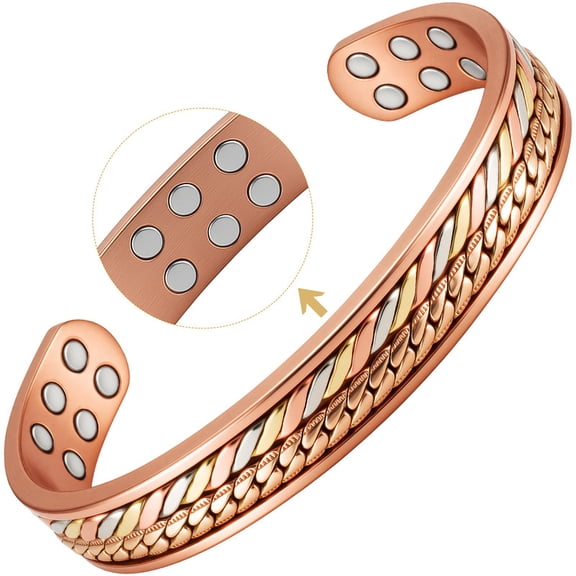 Metaljc Magnetic Copper Cuff Bracelet for Men Women, Adjustable Cuff Jewelry Gift
