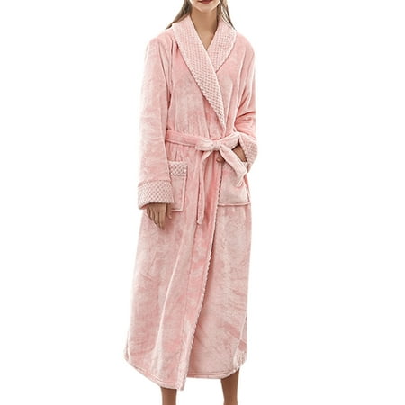 

Lumento Women Kimono Bathrobes Long Sleeve Pajamas Robes Fleece Wrap Robe Pockets Selt-Tied Nightgown