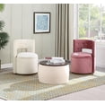 thumbnail image 5 of 25'' Round Storage Ottoman with Wooden Lid, Velvet Circle Ottoman Set with Square Foot Stool, Living Room Couch Side Table for Low Tea (Beige), 5 of 7