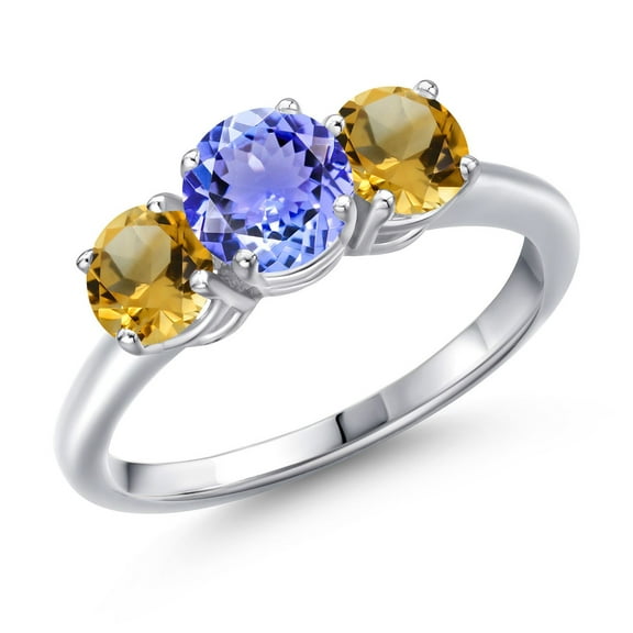 Gem Stone King 925 Sterling Silver Blue Tanzanite and Yellow Citrine Engagement Ring for Women | 1.80 Cttw | Round 6MM | Gemstone December Birthstone | Size 6