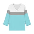 thumbnail image 5 of Women V Neck T Shirts Trendy Graphic 3/4 Sleeve Tops Comfortable Soft Tees Classic Loose Dressy Summer Shirts Cyan L, 5 of 5