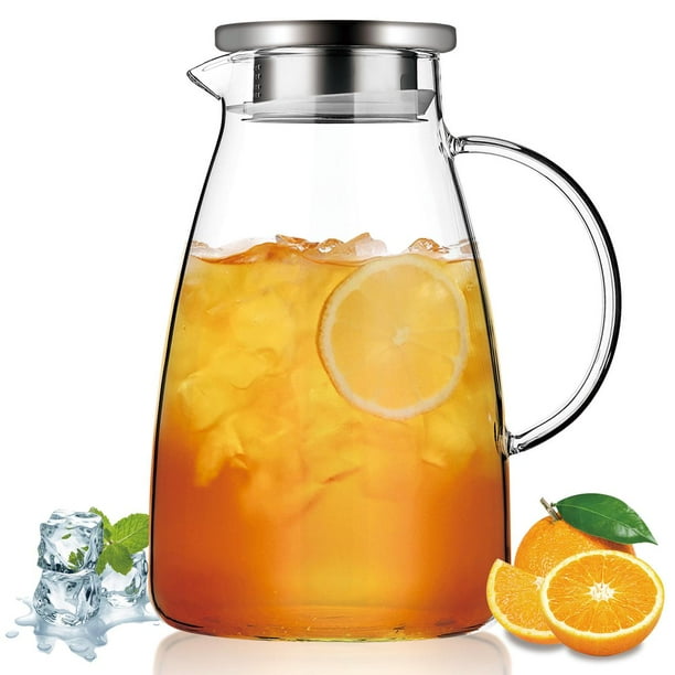 Glass Pitcher, Water Pitcher with Lid and Spout, Glass Water Pitcher