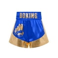 thumbnail image 5 of Hansber Kids Boys Girls Metallic Trim Martial Arts Boxer Training Outfit Boxing Robe And Sides Slit Shorts Set Blue Gold 10, 5 of 7