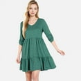 thumbnail image 6 of Women's V-Neck Button-Front Babydoll Dress with 3/4 Sleeves and Tiered Ruffle Hem - Medium, Green, 6 of 7