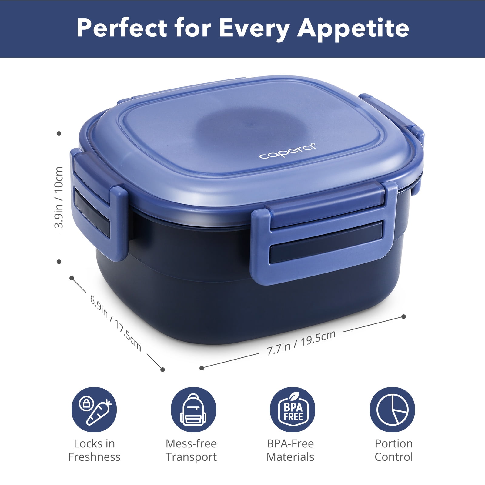 Caperci Large 68-oz Leakproof Salad Container for Lunch, Bento Lunch Box,  5-Compartment Tray for Toppings, 2pcs 3-oz Sauce Container for Dressings,  BPA-Free (Purple) 
