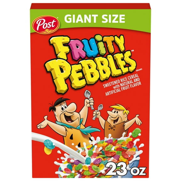 Post Fruity PEBBLES Breakfast Cereal, Gluten Free, 10  Vitamins and Minerals, Breakfast Snacks, Sweetened Rice Cereal, Extra Large Box, 23 Oz