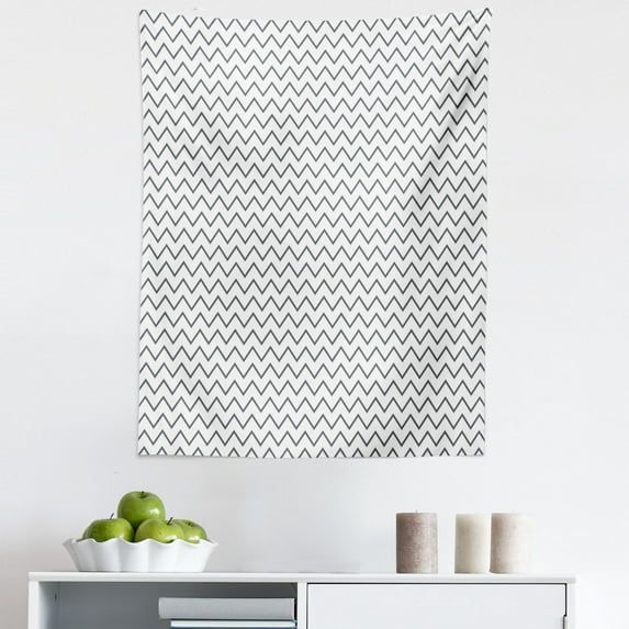 Modern Tapestry, Zig Zag Chevron Lines Angled Stripes Wave Sealife Theme Like Repeating Pattern Image, Fabric Wall Hanging Decor for Bedroom Living Room Dorm, 5 Sizes, Grey White, by Ambesonne