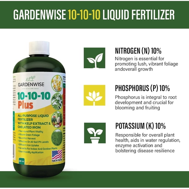 GardenWise 10-10-10 Liquid Fertilizer, Seaweed Kelp, Chelated Iron
