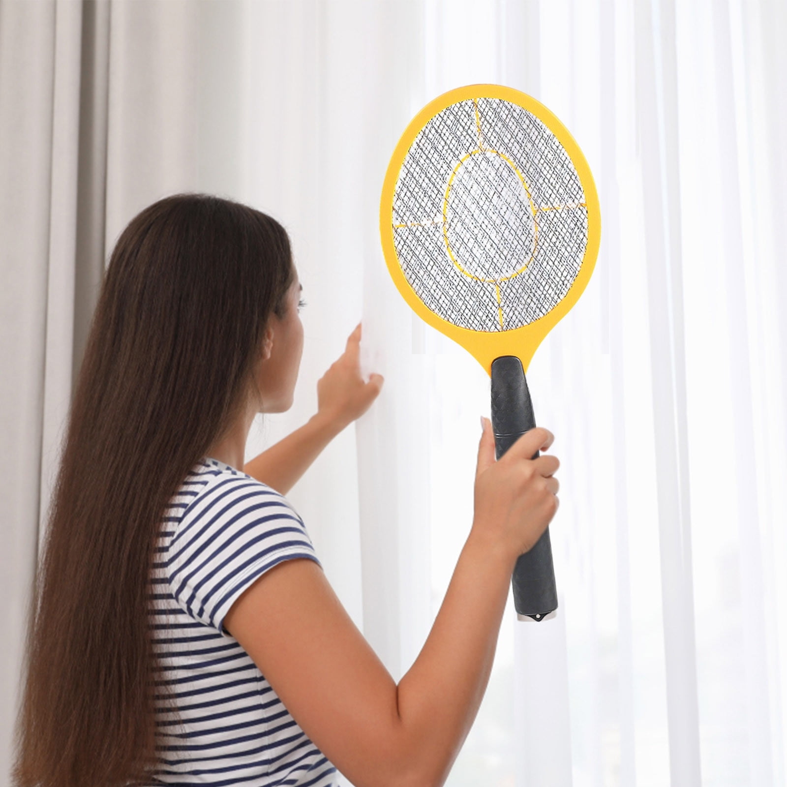 Electric Fly Swatter Bug Zapper, Rechargeable Handheld Mosquito Racket with 3-Layer Safety Mesh, Battery Operated Insect Killer for Indoor Outdoor Use, Large Size Tennis Killing Zap