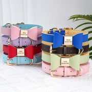 Pet Artist XS-XL Cute Bowtie Personalized Dog Collar PU Leather Custom Pet Puppy Name Number Engraved