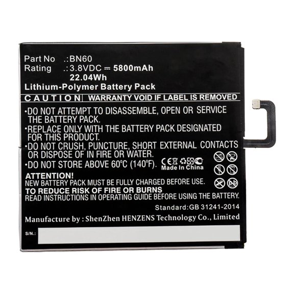 Batteries N Accessories BNA-WB-P15406 Tablet Battery - Li-Pol, 3.8V, 5800mAh, Ultra High Capacity - Replacement for Xiaomi BN60 Battery
