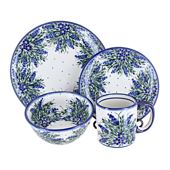 Blue Rose Polish Pottery Hyacinth 16 Piece Dinner Set