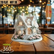 [2D flat] 1PC Rotating acrylic display featuring a charming fairy-tale house with intricate carvings for home office accent, gift for special occasions, or elegant centerpiece
