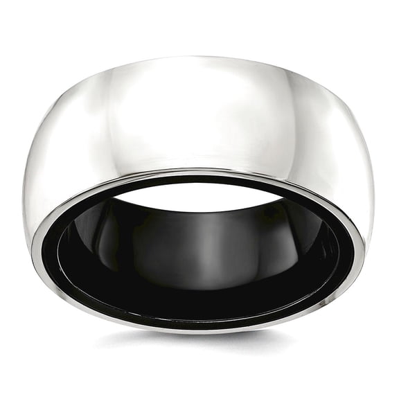 10.00mm Black Titanium and 925 Sterling Silver Polished Domed Ring Size 13.5 Ring for Women