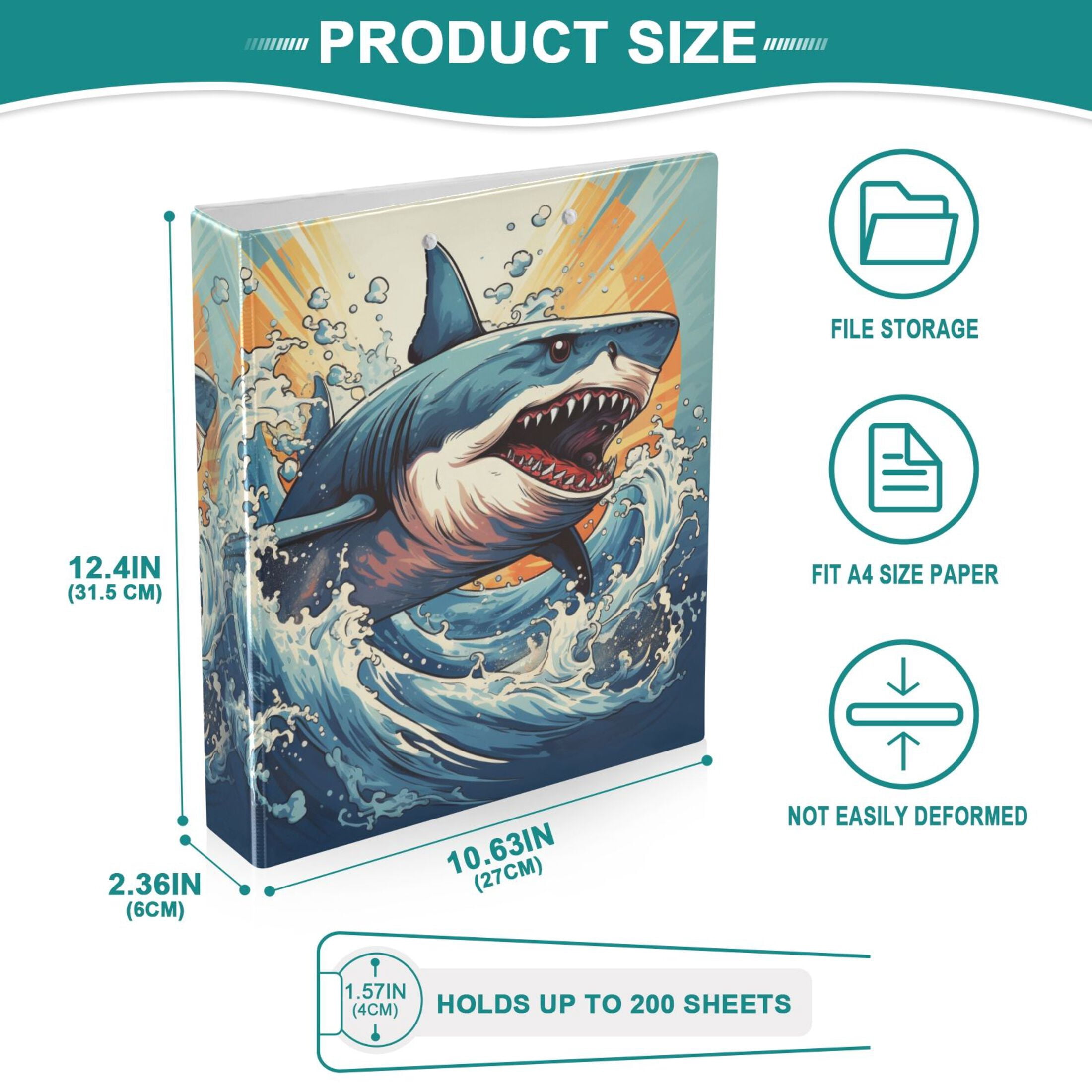 joogoo Shark in Ocean Hardcover 3 Ring Binder 1.5" Round Rings Interior Pockets Binders Organizer 1 Pack