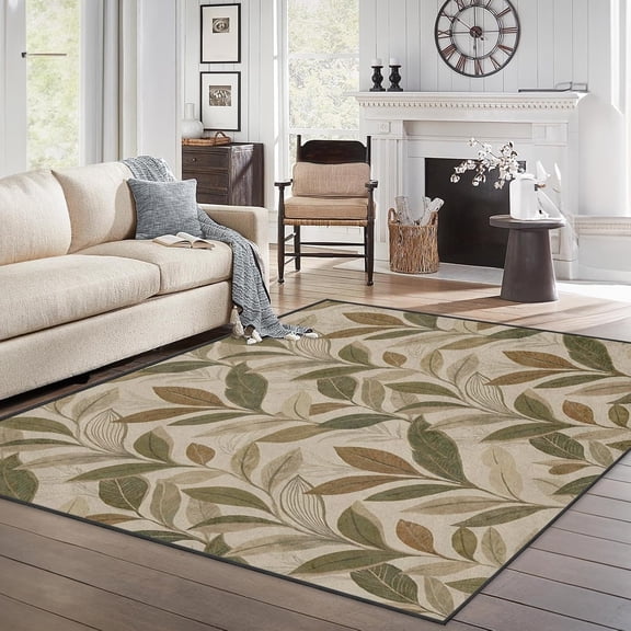 Area Rugs Washable Rug, Botanical Sage Boho Stain Resistant Non Slip Backing Leaves Green Carpet for Living Room Bedroom Dining Room-2' x 3'