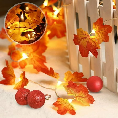 

Thanksgiving Maple Fall String Lights 10/20/30/50 LEDs Waterproof Battery Operated Artificial Fall Garland for Indoor Home Outdoor Decor