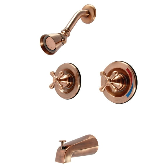 Kingston Brass KB666AXAC Vintage Double-Handle Pressure Balanced Tub and Shower Faucet, Antique Copper