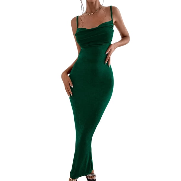 VISgogo Vestido largo para mujer, tirantes finos con cordones en la espalda, ajustado, ajustado, para fiesta, cóctel VISgogo moda