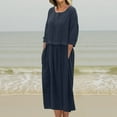 thumbnail image 1 of Robes d'Été pour Femmes 2025 Mode Zeophrasy Robe Longue Décontractée à Manches Longues et Col Rond Plissé Couleur Unie en Liquidation à Moins de 5, 1 of 8