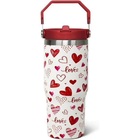 Valentine''s Day Tumbler 30oz with Flip Lid & Straw - Insulated Stainless Steel Travel Mug, Gift for Her, Women, Girlfriend - Coffee Water Cup