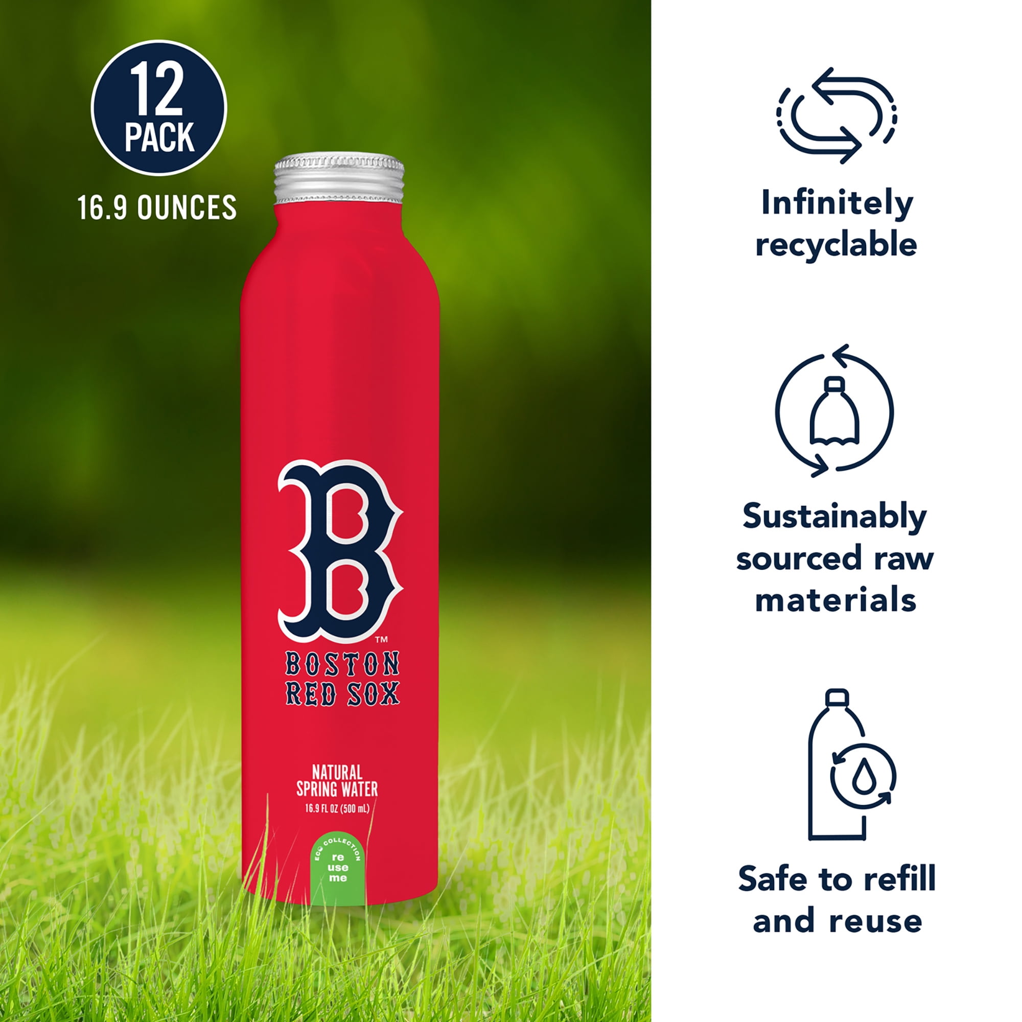 Sports Water Boston Red Sox Aluminum, Bottled Spring Water, 12 X 16.9 oz