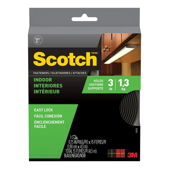 Scotch Indoor Fasteners, 3/4 in x 15 ft, Black, 1 Set of Strips
