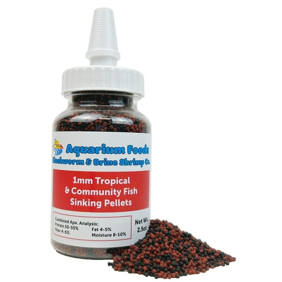 1mm-1/32" California Blackworm and Color Enhancing High Protein Sinking Pellet Mix for All Tropical Fish - 2.5oz Squeeze Bottle