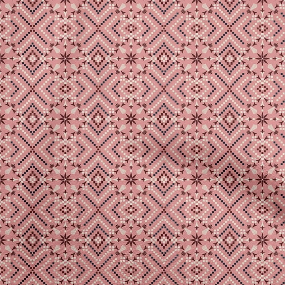 oneOone Polyester Spandex Pink Fabric Geometric Fair Isle Pattern Sewing Material Print Fabric By The Yard 56 Inch Wide