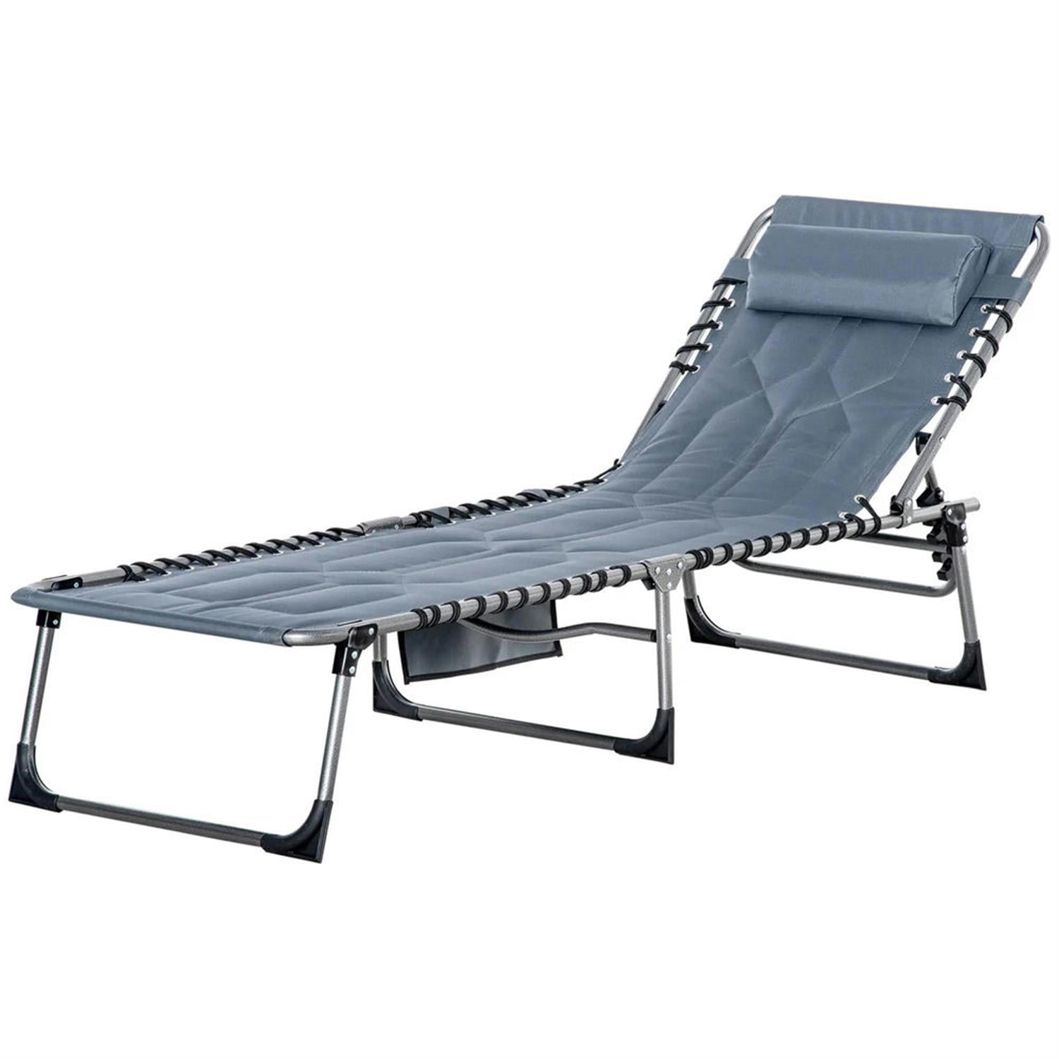 Demi Bonn Outdoor Padded Reclining Chaise Lounge, 6-Level Folding Beach Relaxation Chair with Headrest for Patio Pool Sunbathing, Gray