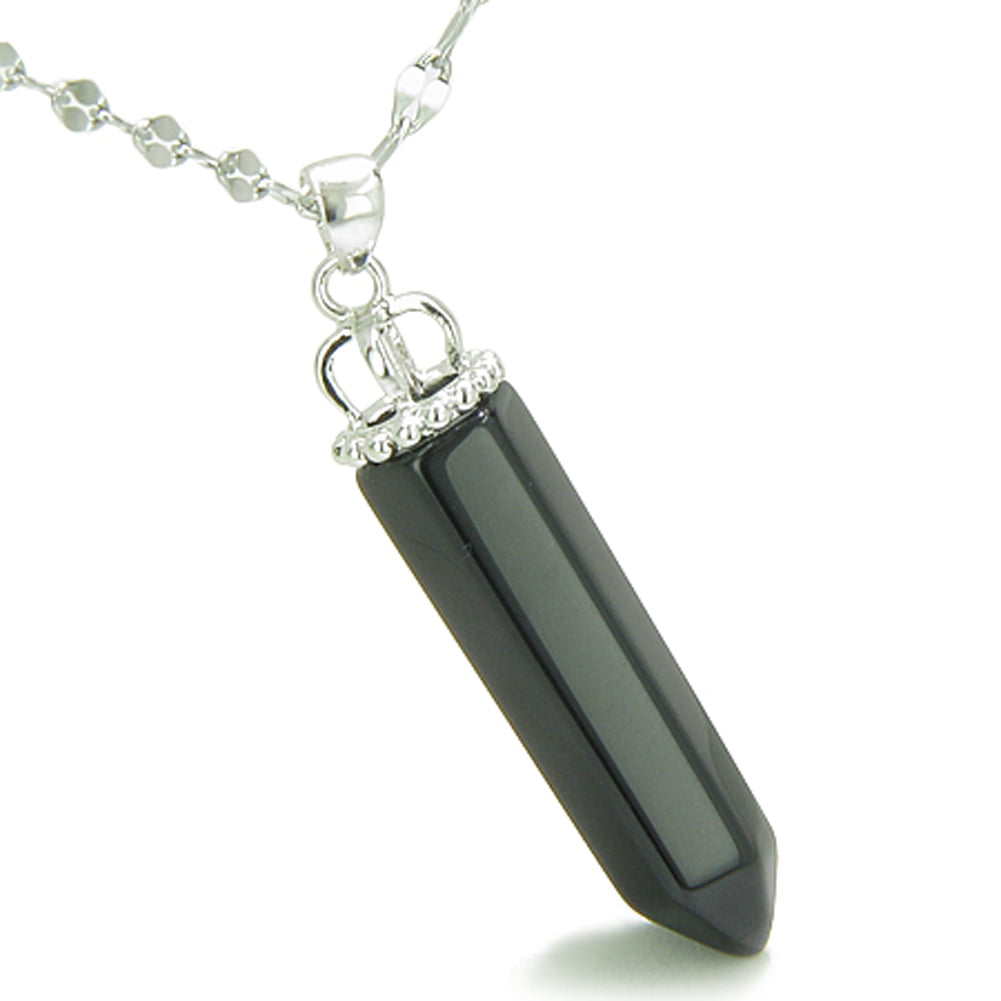 Italian Black Agate Pendant Necklace on 18 inch on Steel Chain Pendant Necklace 